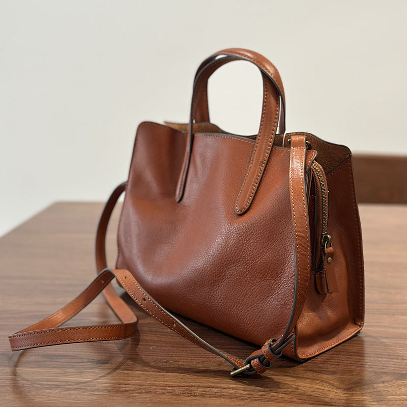 π Casual All-Match Tote Bag Made From Full-Grain Cowhide Leather