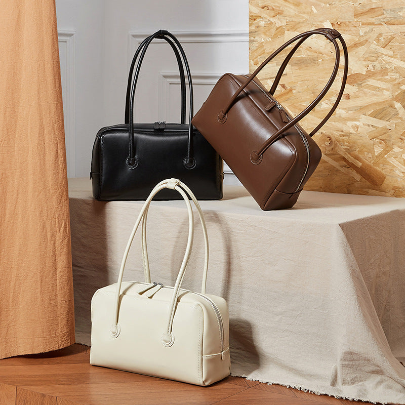 Genuine Leather Boston Bag – Elegant Structured Large Capacity Work & Everyday Bag