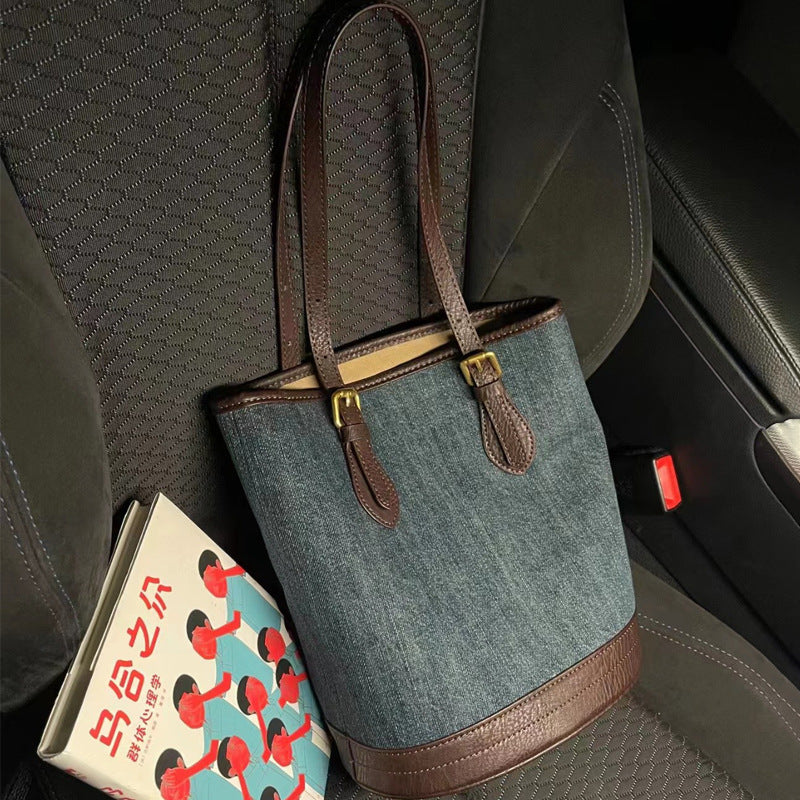 💙 The Riviera Denim Patchwork Bag™ | Retro Large Capacity Shoulder Bucket Bag