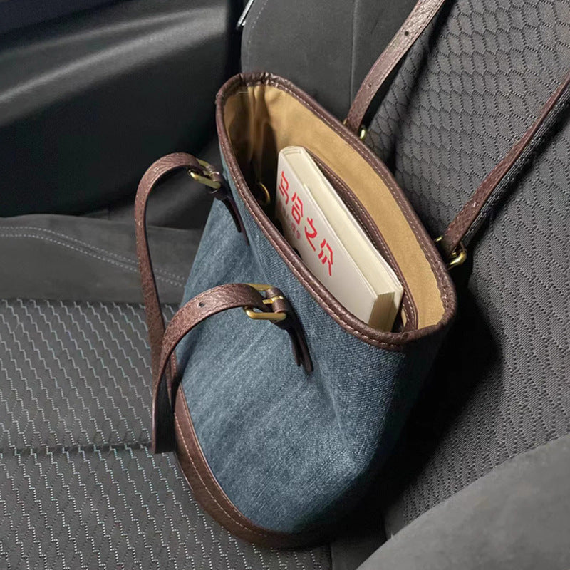💙 The Riviera Denim Patchwork Bag™ | Retro Large Capacity Shoulder Bucket Bag