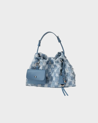 First Layer Cowhide With Denim Underarm Bag