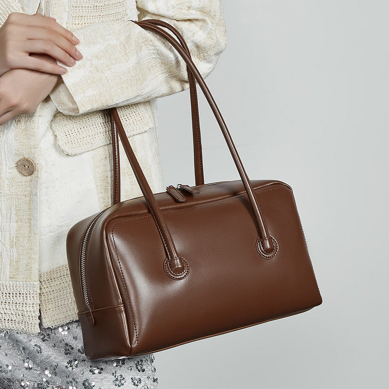 Genuine Leather Boston Bag – Elegant Structured Large Capacity Work & Everyday Bag