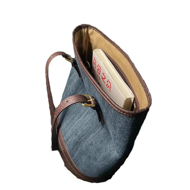 💙 The Riviera Denim Patchwork Bag™ | Retro Large Capacity Shoulder Bucket Bag