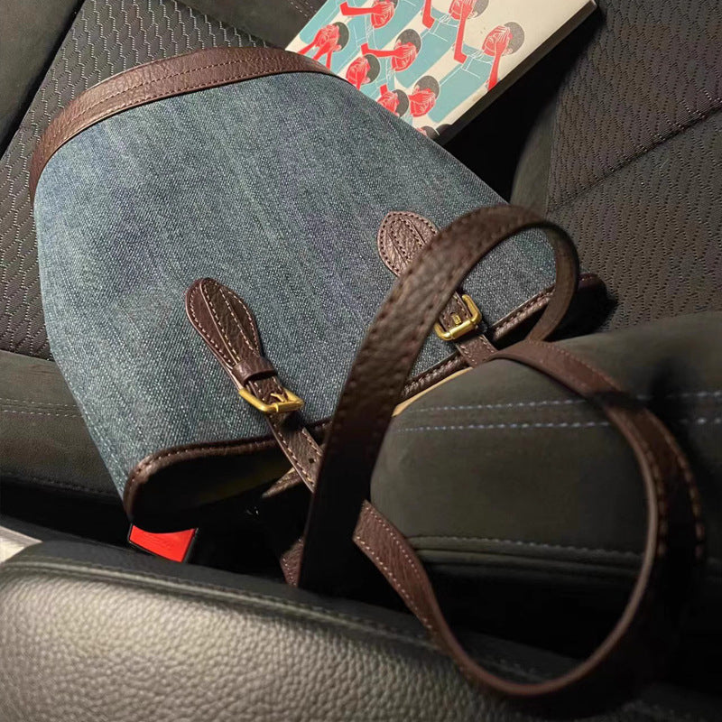 💙 The Riviera Denim Patchwork Bag™ | Retro Large Capacity Shoulder Bucket Bag